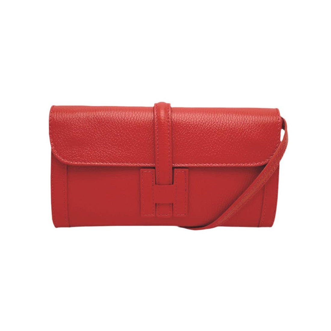 RØD Læderclutch. Rød clutch med klap og skulderrem.