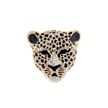 LEOPARDHOVED Broche, leopardhoved med lyse og mørke sten og grønne øjne