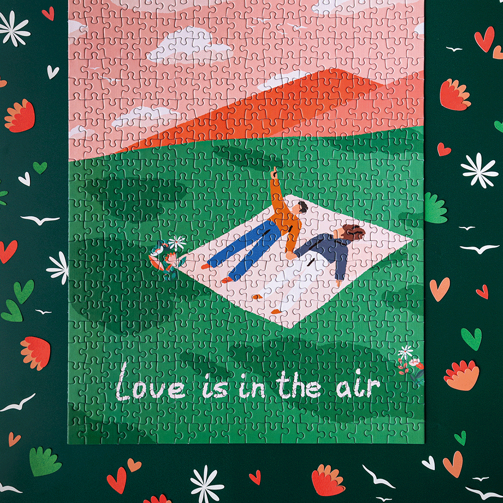 LOVE IS IN THE AIR Puslespil med 500 brikker – hele picnicmotivet med teksten LOVE IS IN THE AIR