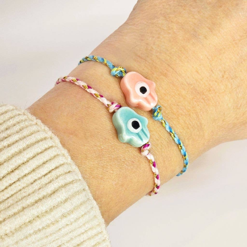 BLÅ HAMSAHÅND Charm Armbånd