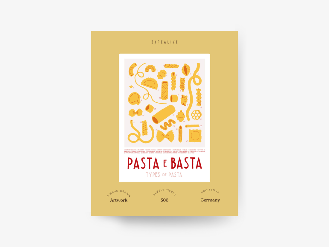 PASTA E BASTA TYPES OF PASTA Puslespil med 500 brikker – produktæskens forside