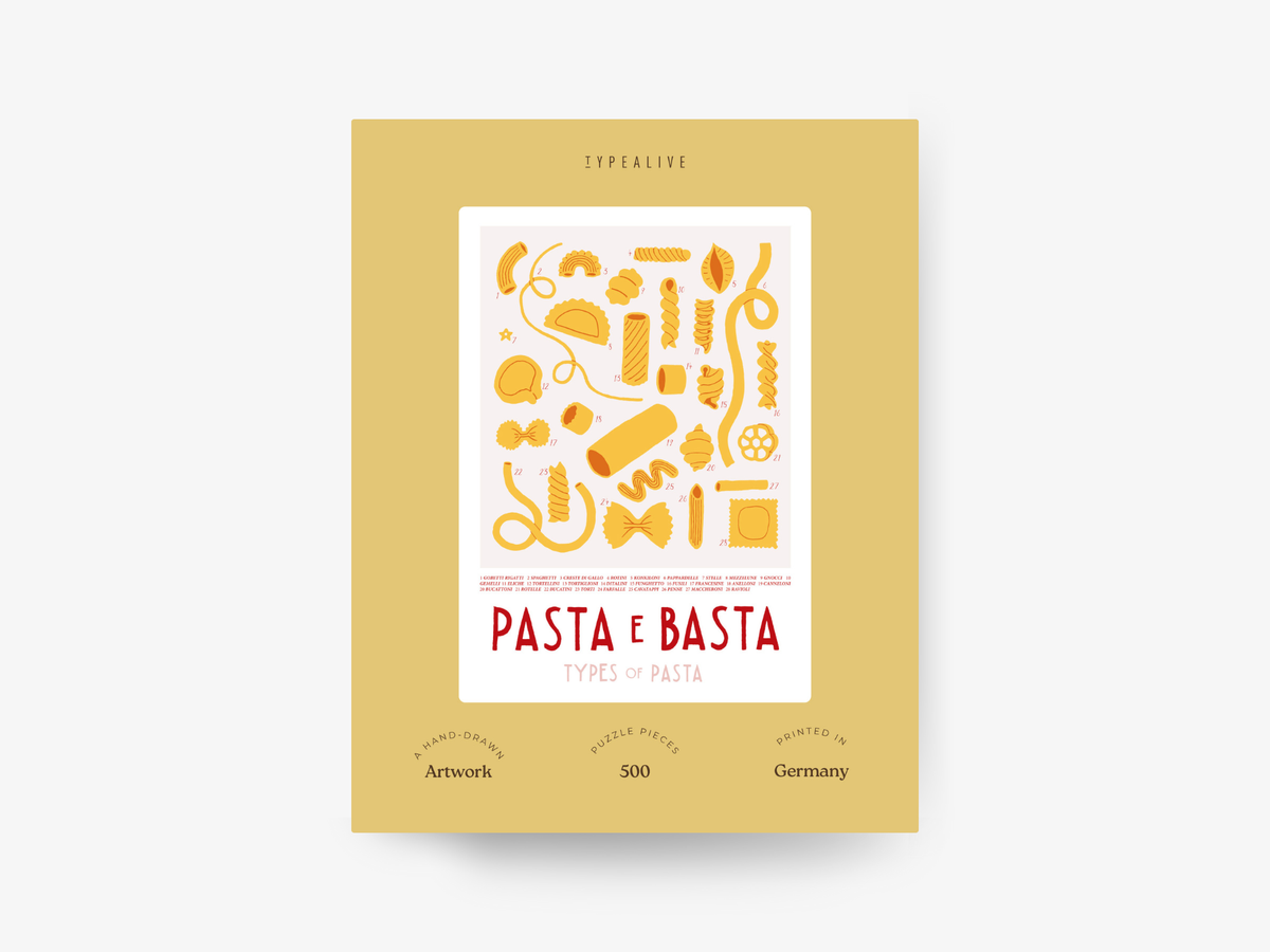 PASTA E BASTA TYPES OF PASTA Puslespil med 500 brikker – produktæskens forside