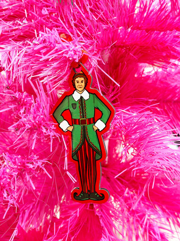GRØN JULEELF Juleophæng, illustreret juleophæng