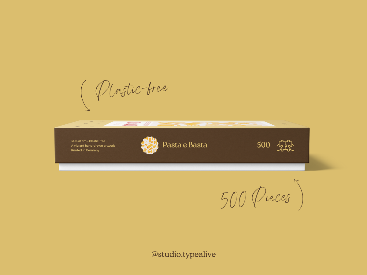 PASTA E BASTA TYPES OF PASTA Puslespil med 500 brikker – produktæskens side