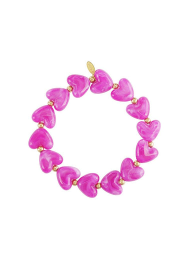 PINK HJERTE Armbånd med pink hjerteperler i akryl med en lille perle i rustfrit stål.