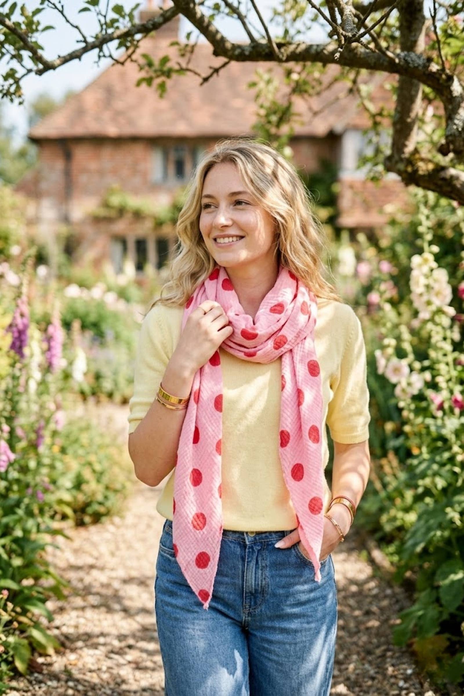 BLUSH PINK POLKA Tørklæde