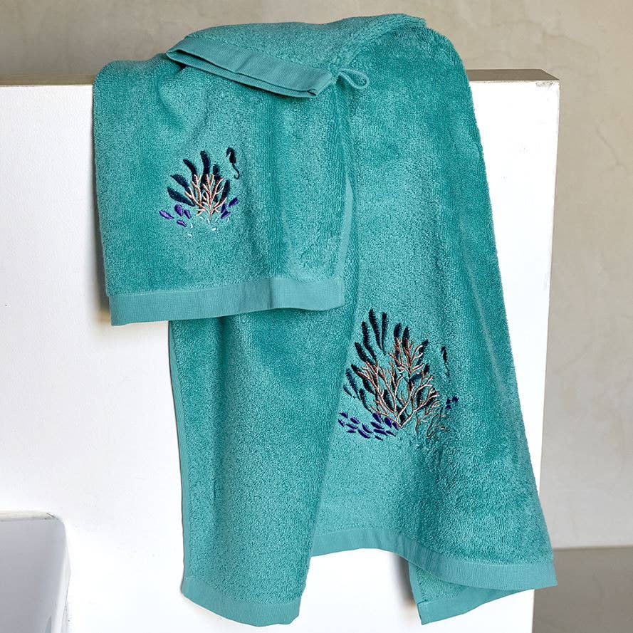 Badeværelsestekstil hav tema blå