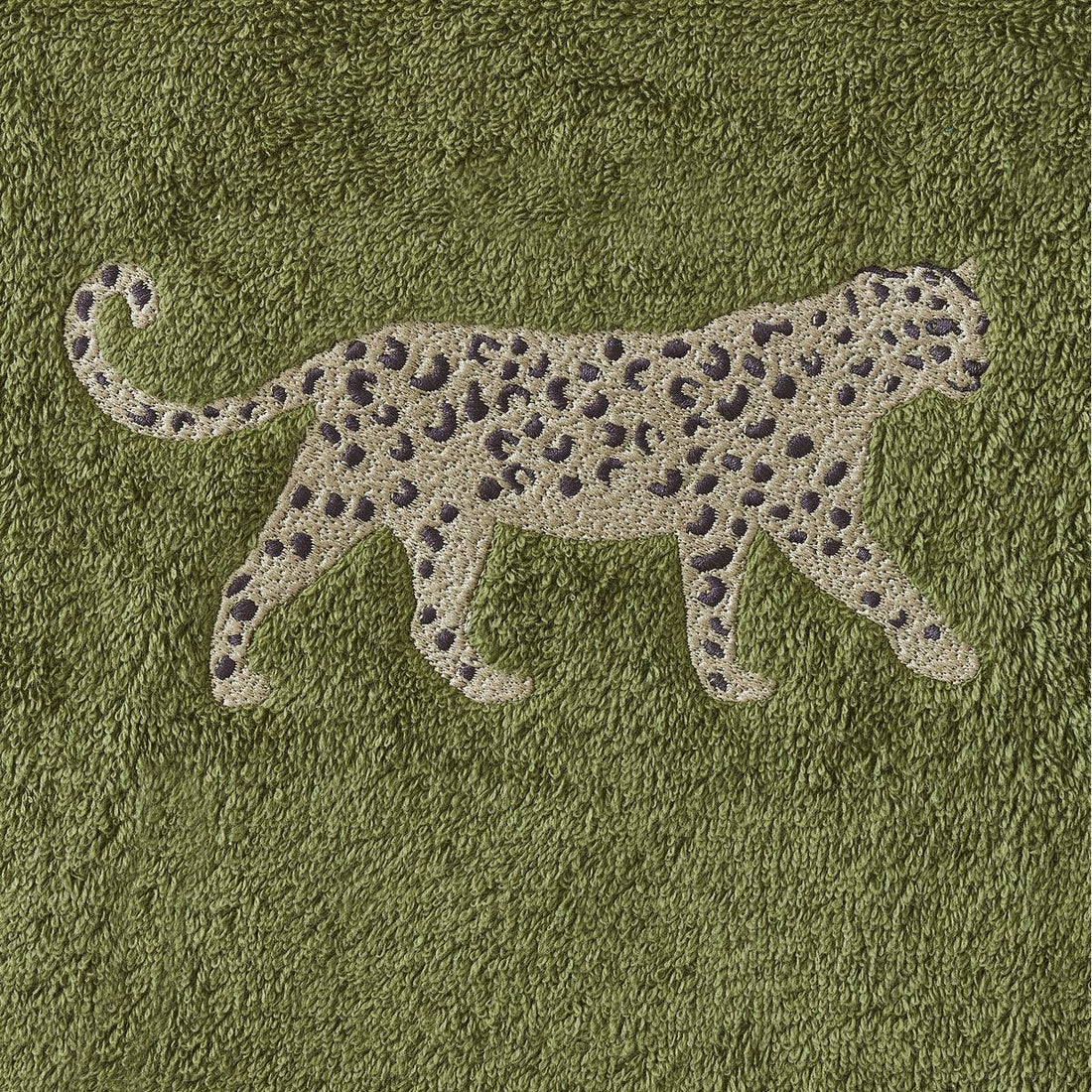 Kaki håndklæde med leopard broderi