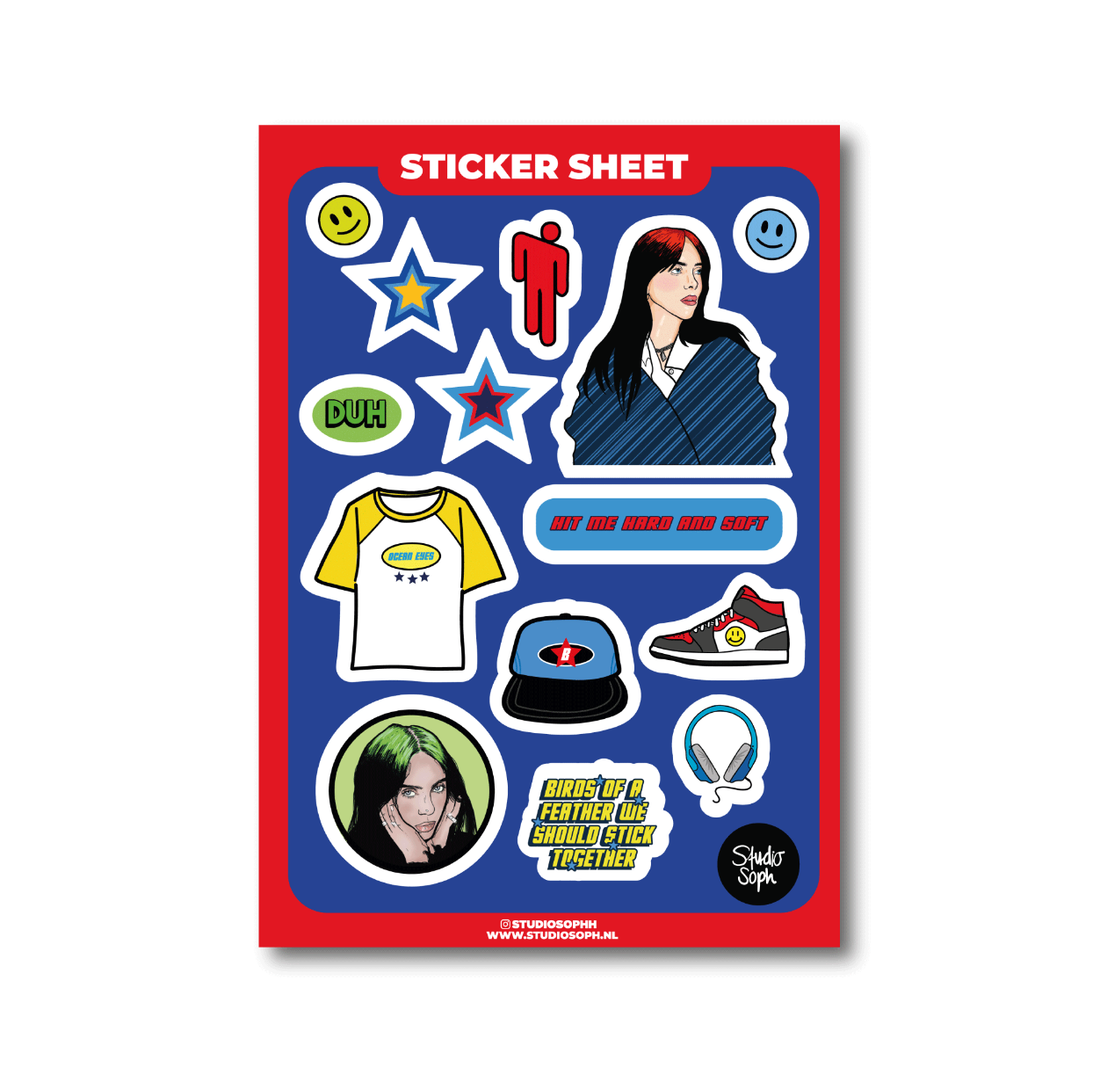 Billie Eilish Hard And Soft klistermærkeark A5