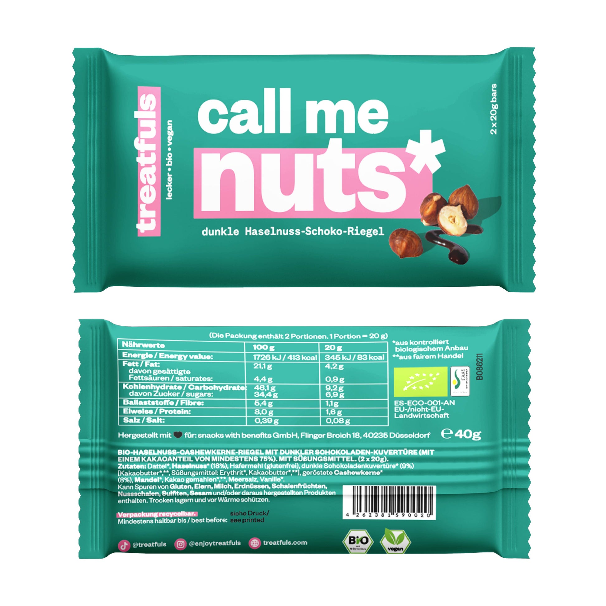 CALL ME NUTS Økologisk Mørk Chokolade med Hasselnødder, vegansk og glutenfri