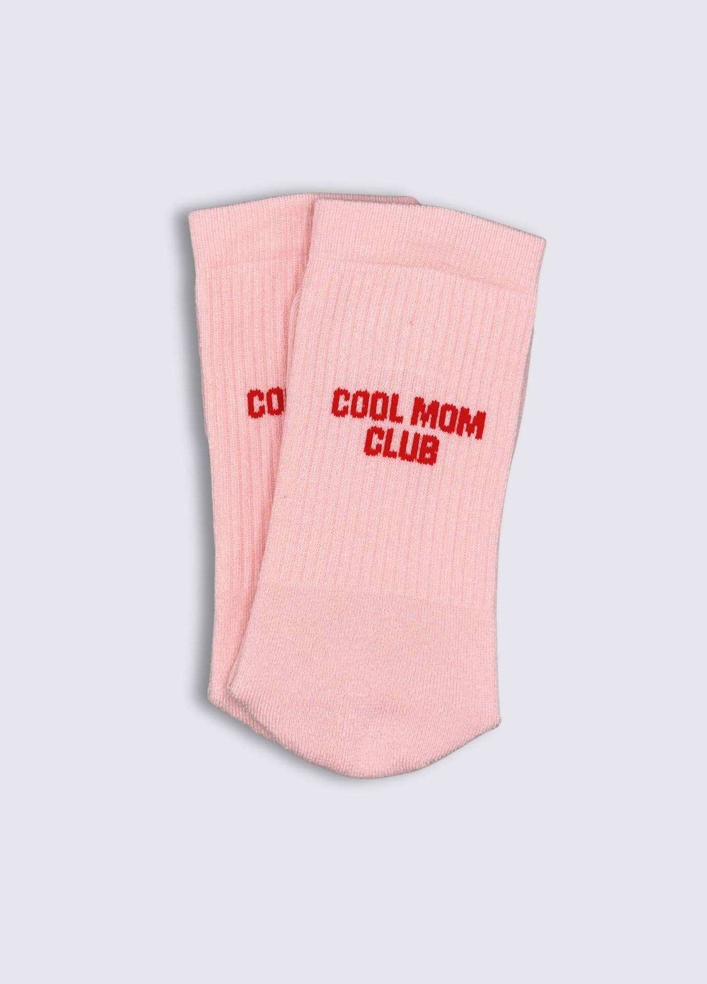 COOL MOM CLUB pink strømper med rød tekst