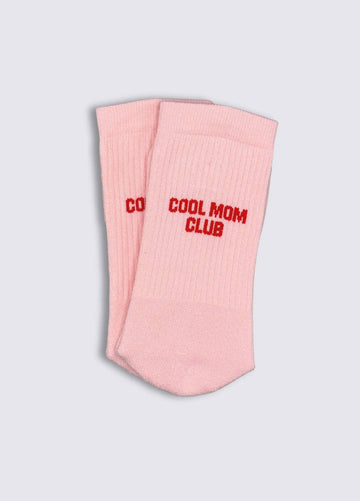 COOL MOM CLUB pink strømper med rød tekst