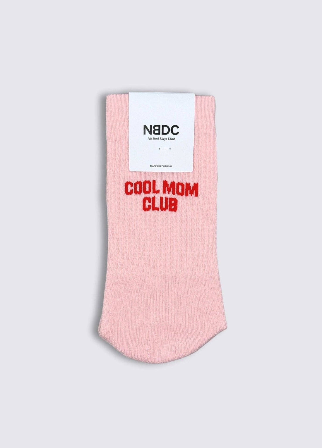 COOL MOM CLUB pink strømper med rød tekst