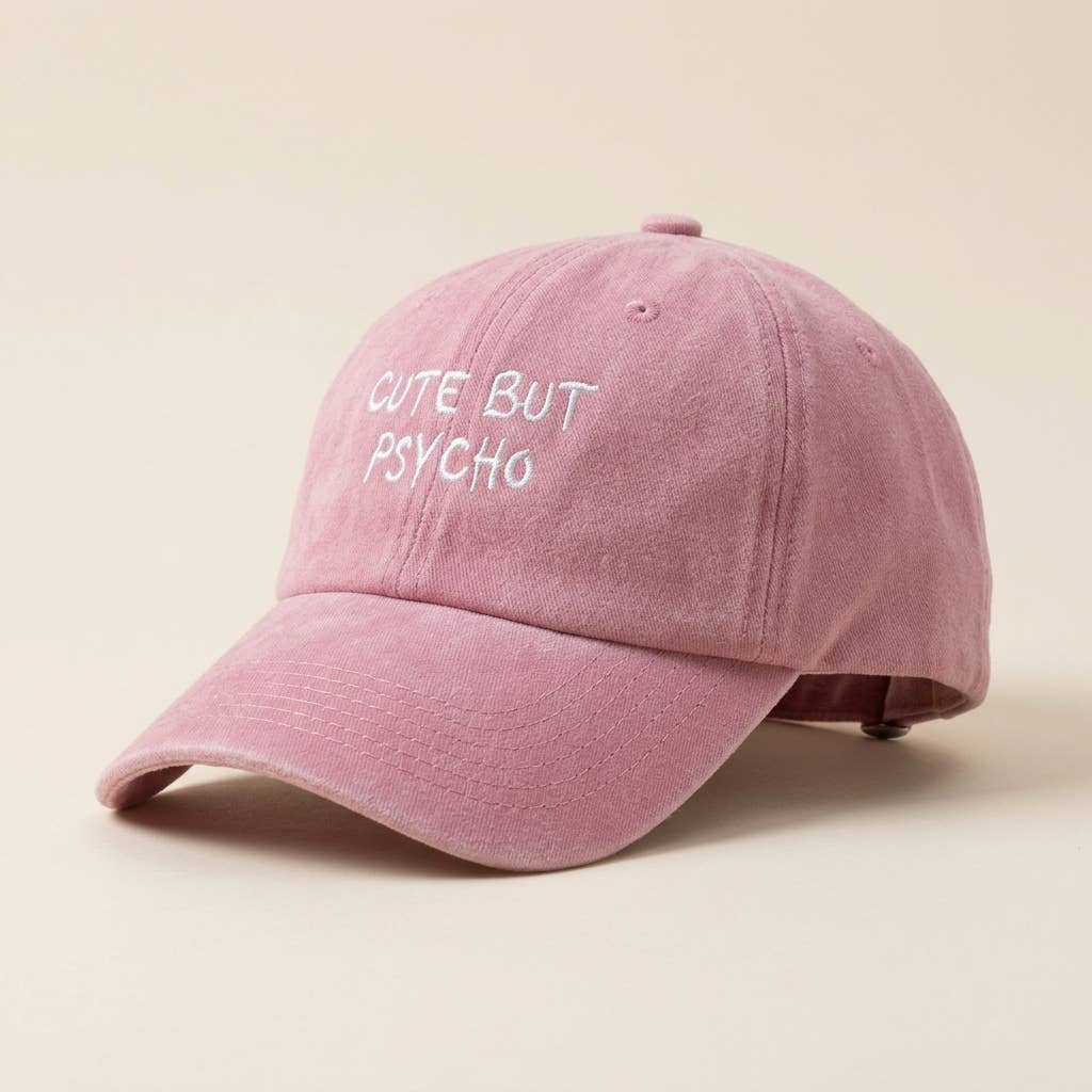 CUTE BUT PSYCHO Pink Broderet Kasket økologisk bomuld