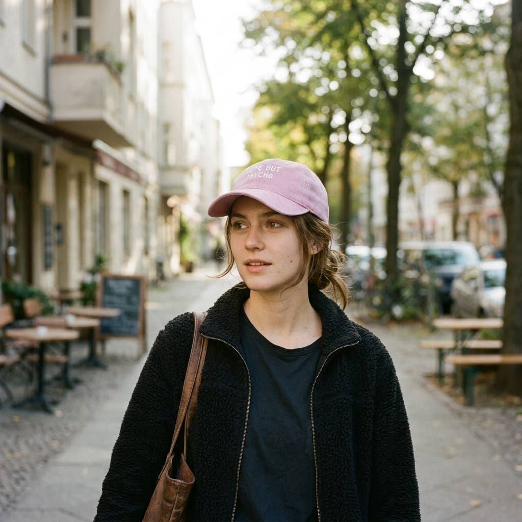 CUTE BUT PSYCHO Pink Broderet Kasket sjov gave