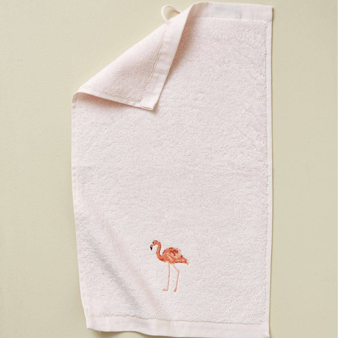 FLAMINGO lyserødt gæstehåndklæde 30x50 med broderi