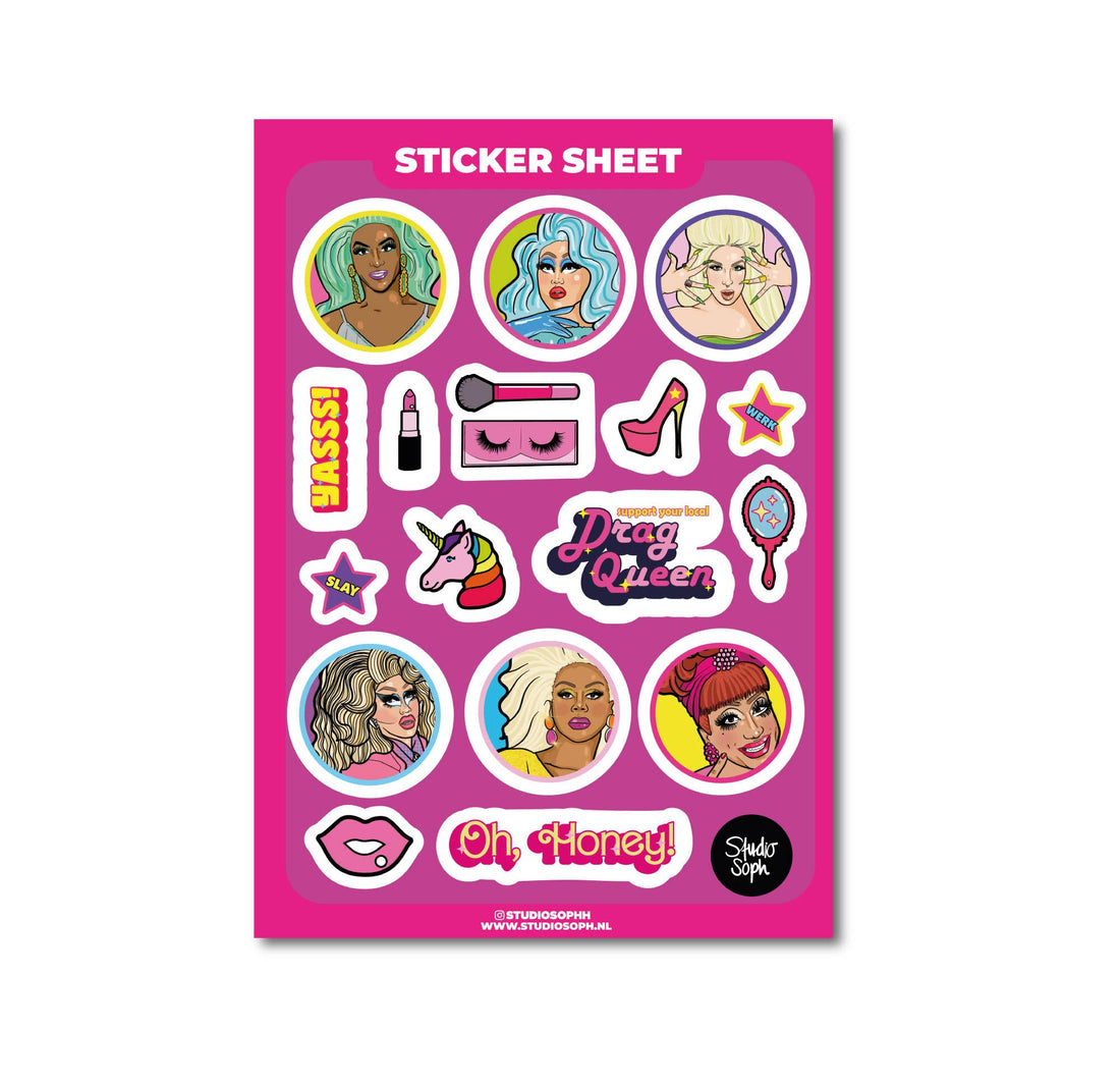 Farverige drag queen klistermærker med attitude