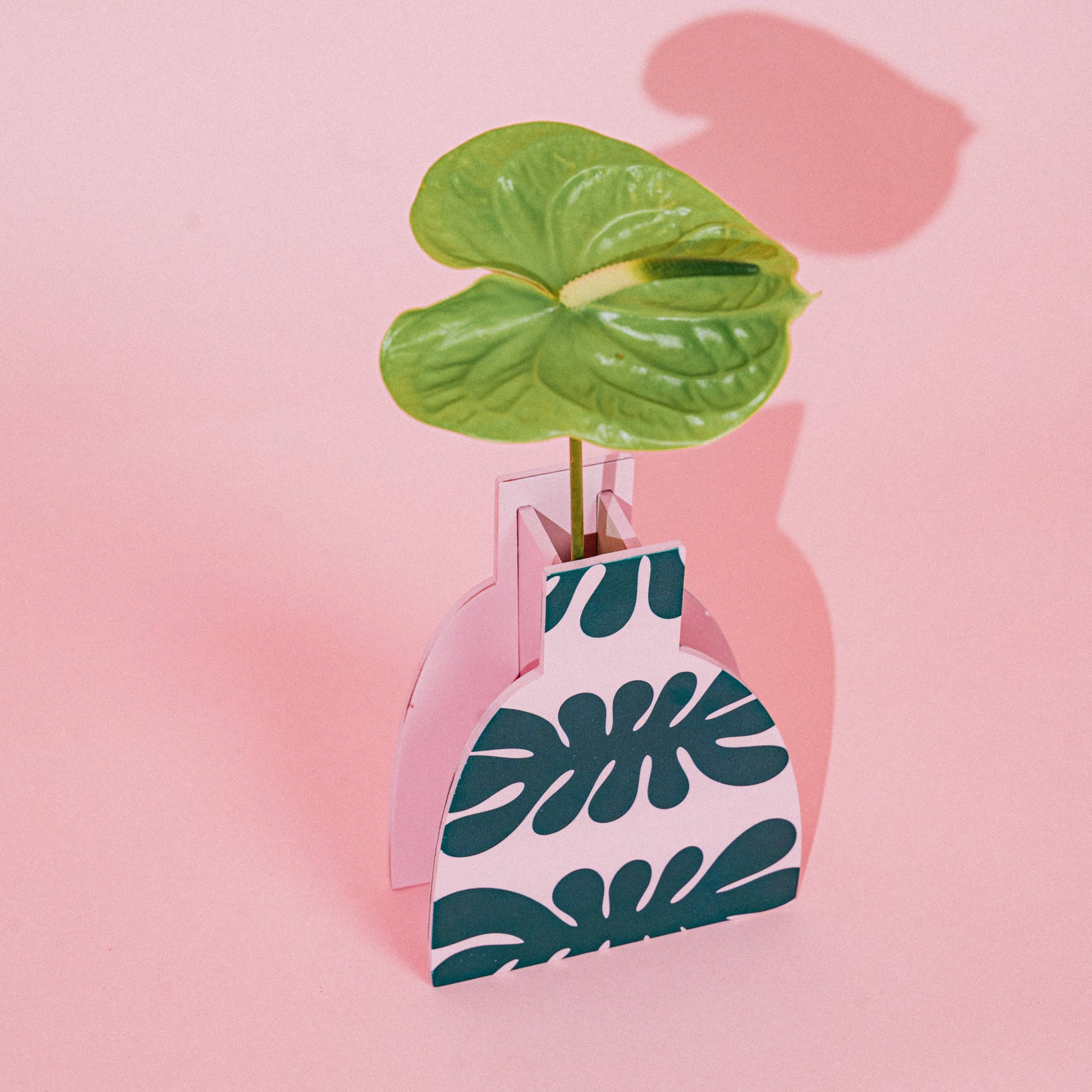 Floral grøn og pink birketræ vase