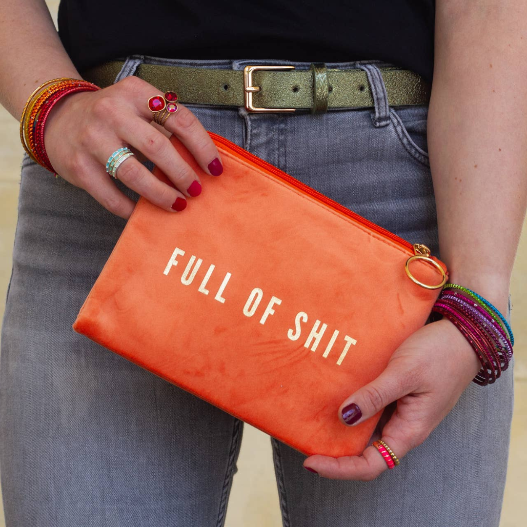 Full of shit makeuptaske i orange velour holdt