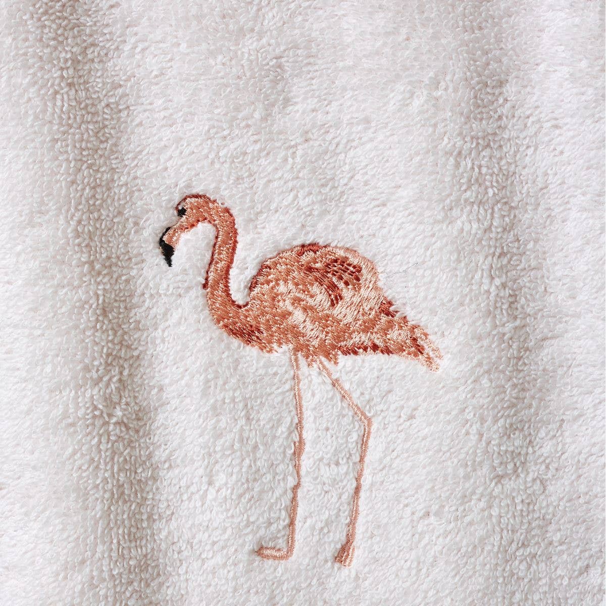 Gæstehåndklæde i blød frotté med pink flamingo