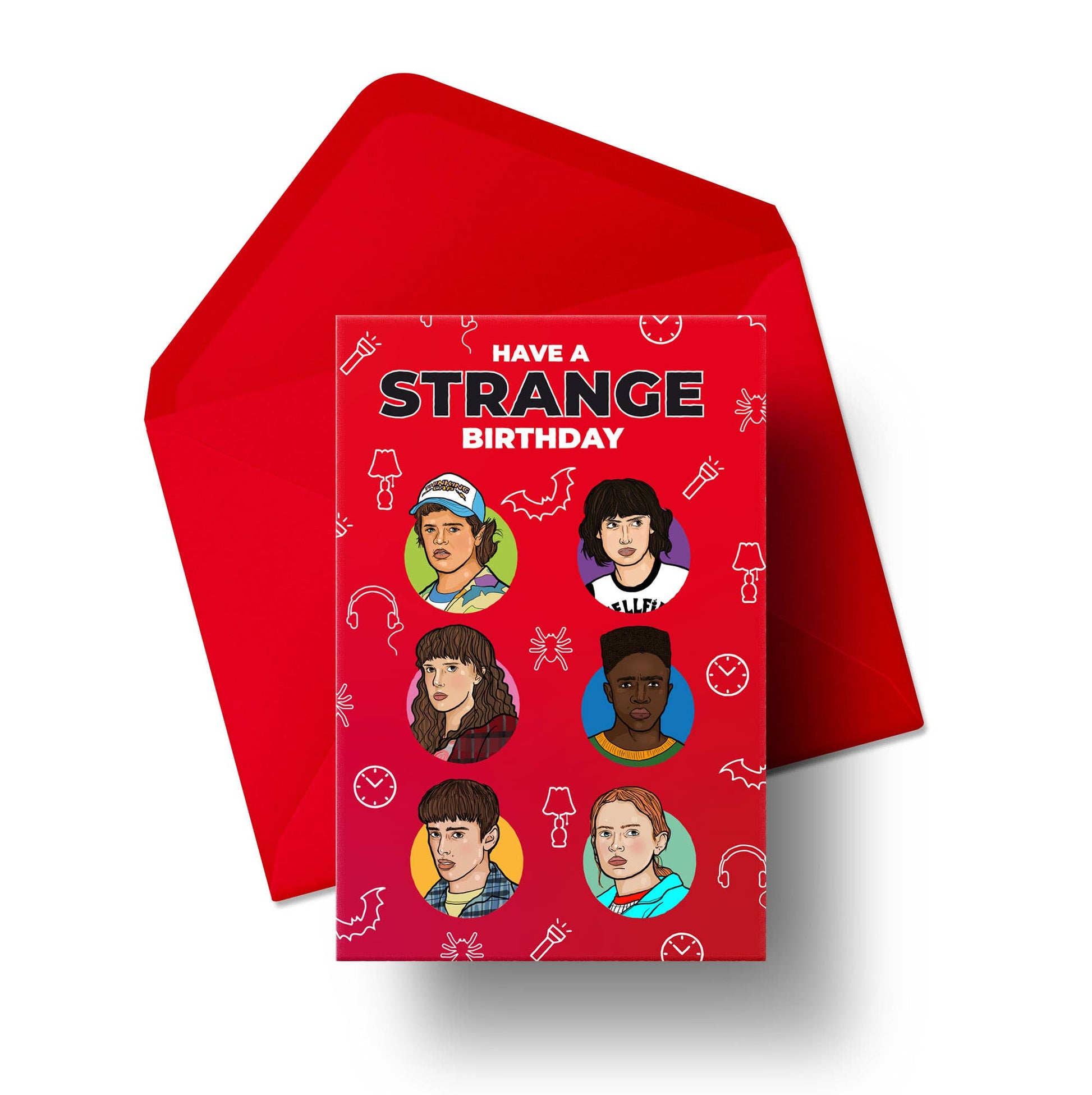 HAVE A STRANGE BIRTHDAY Stranger Things Rødt Fødselsdagskort