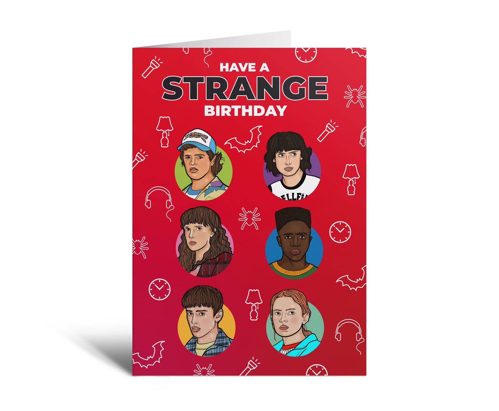HAVE A STRANGE BIRTHDAY Stranger Things Rødt Fødselsdagskort med konvolut