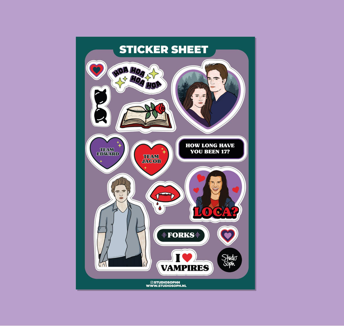 I Love Vampires klistermærkeark A5 til Twilight fans