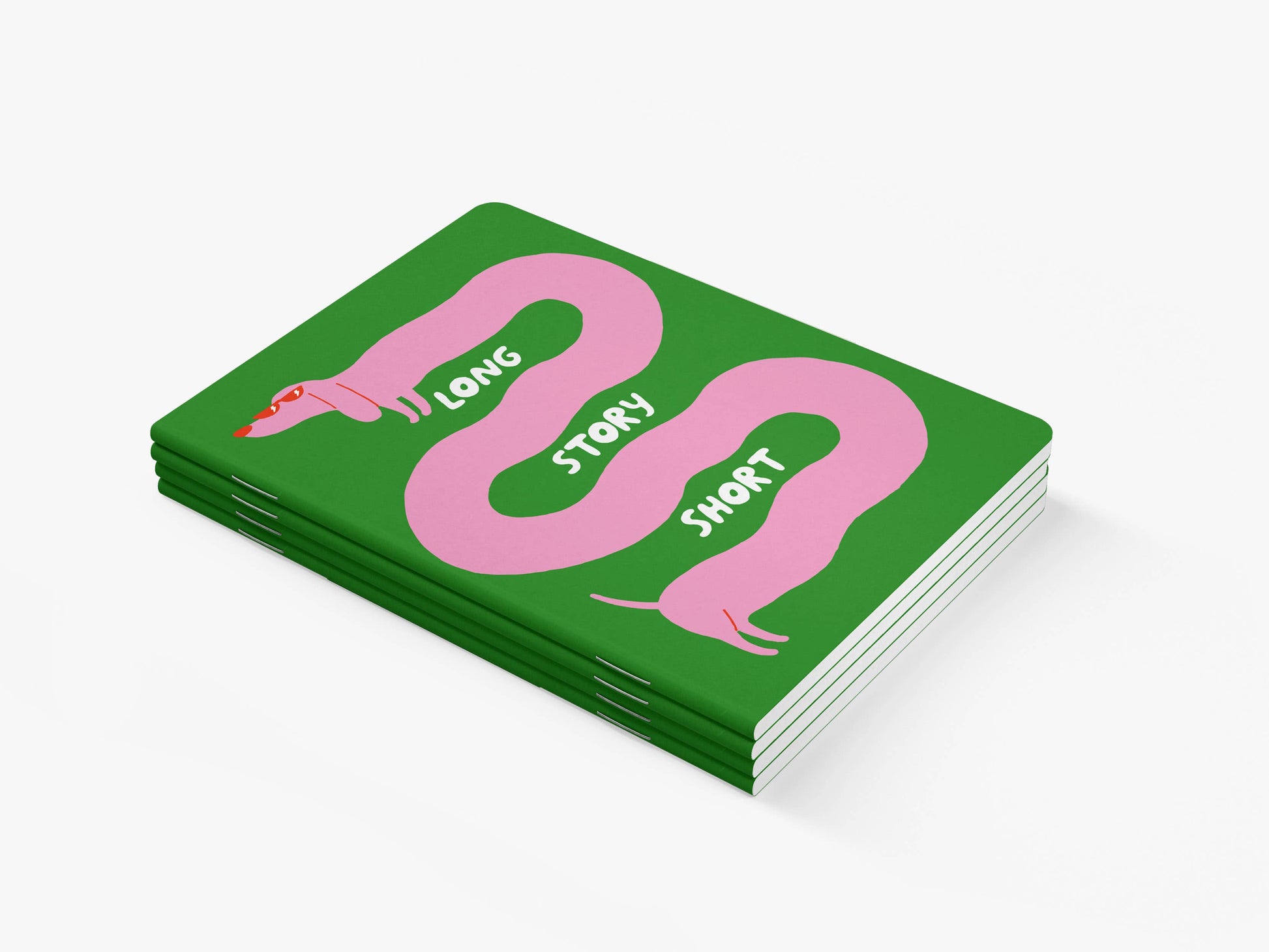 LONG STORY SHORT Grøn Journal med pink gravhund med blanke sider til ideer