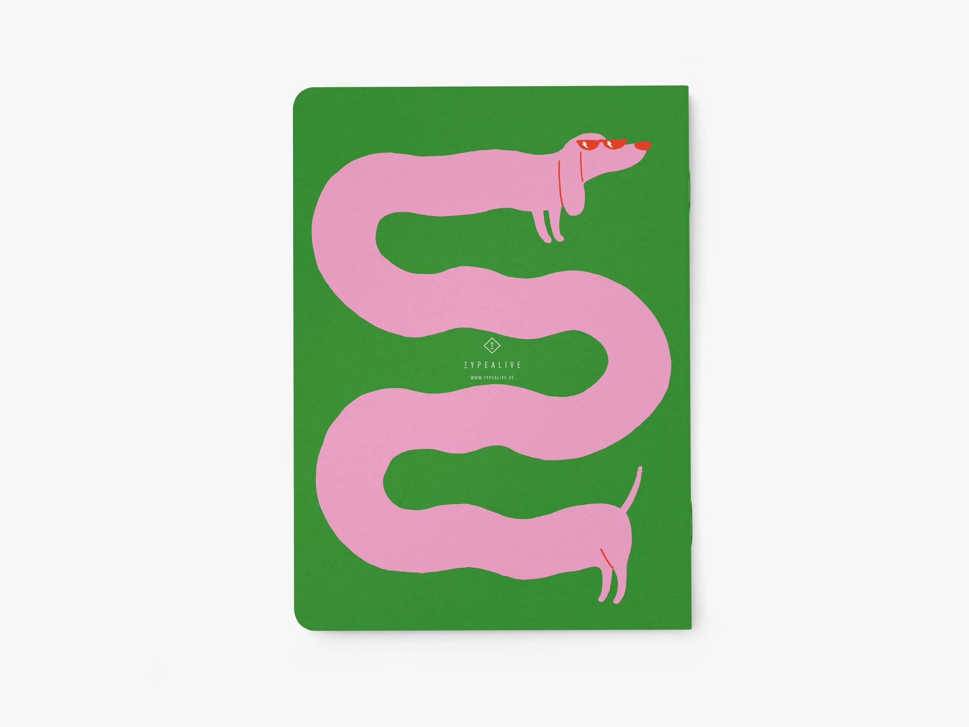LONG STORY SHORT Grøn Notesbog med pink gravhund med blanke sider