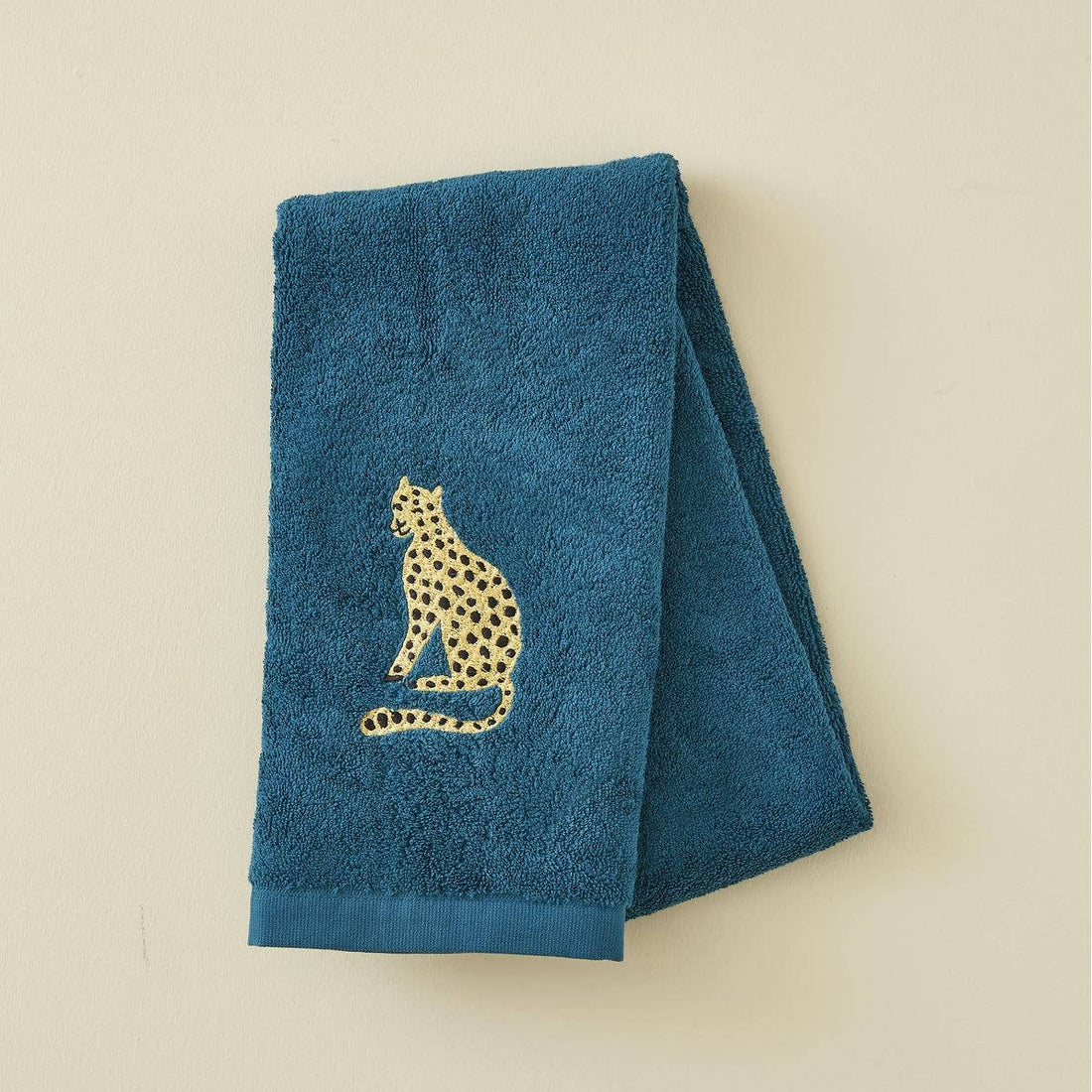 Leopard blåt håndklæde 50x100