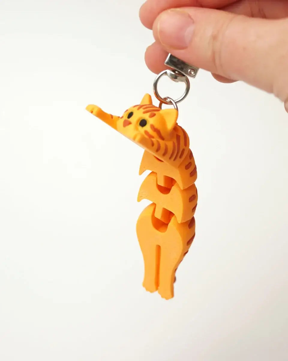 ORANGESTRIBET KAT Antistress Nøglering 3D printet Fidget