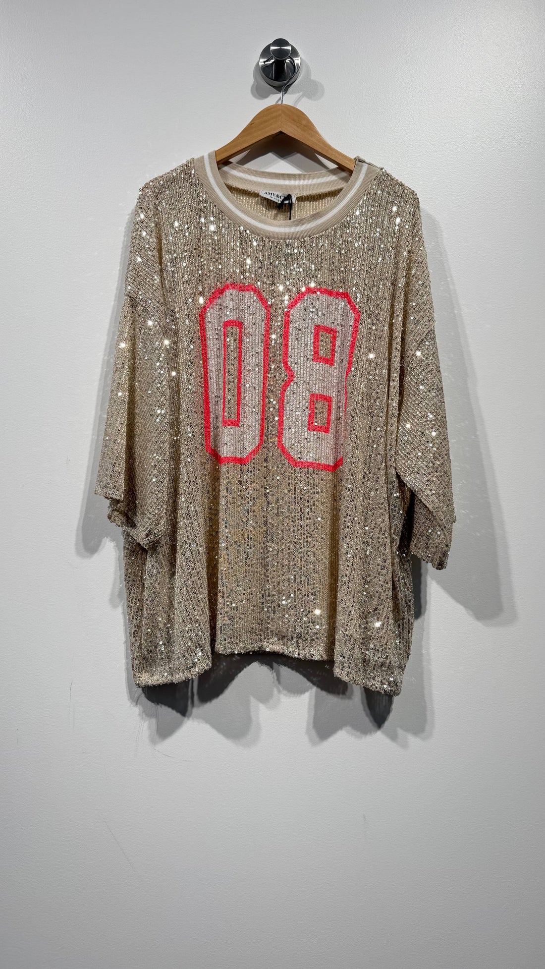 OVERSIZED 08 SØLV Paliet Top str 42 til 48