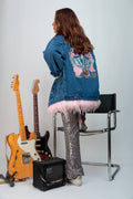 PINK ROCK & ROLL FEATHER Denim Jakke