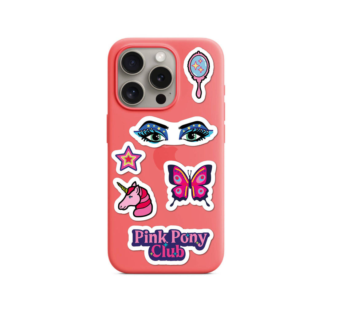 Pink Pony Club klistermærkeark A5 inspireret af Chappell Roan