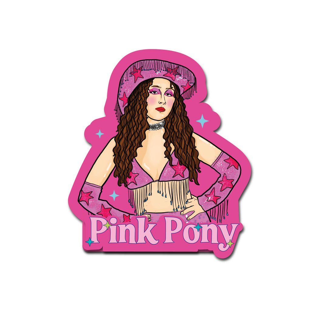 Pink Pony magnet på køleskab i farverigt køkken