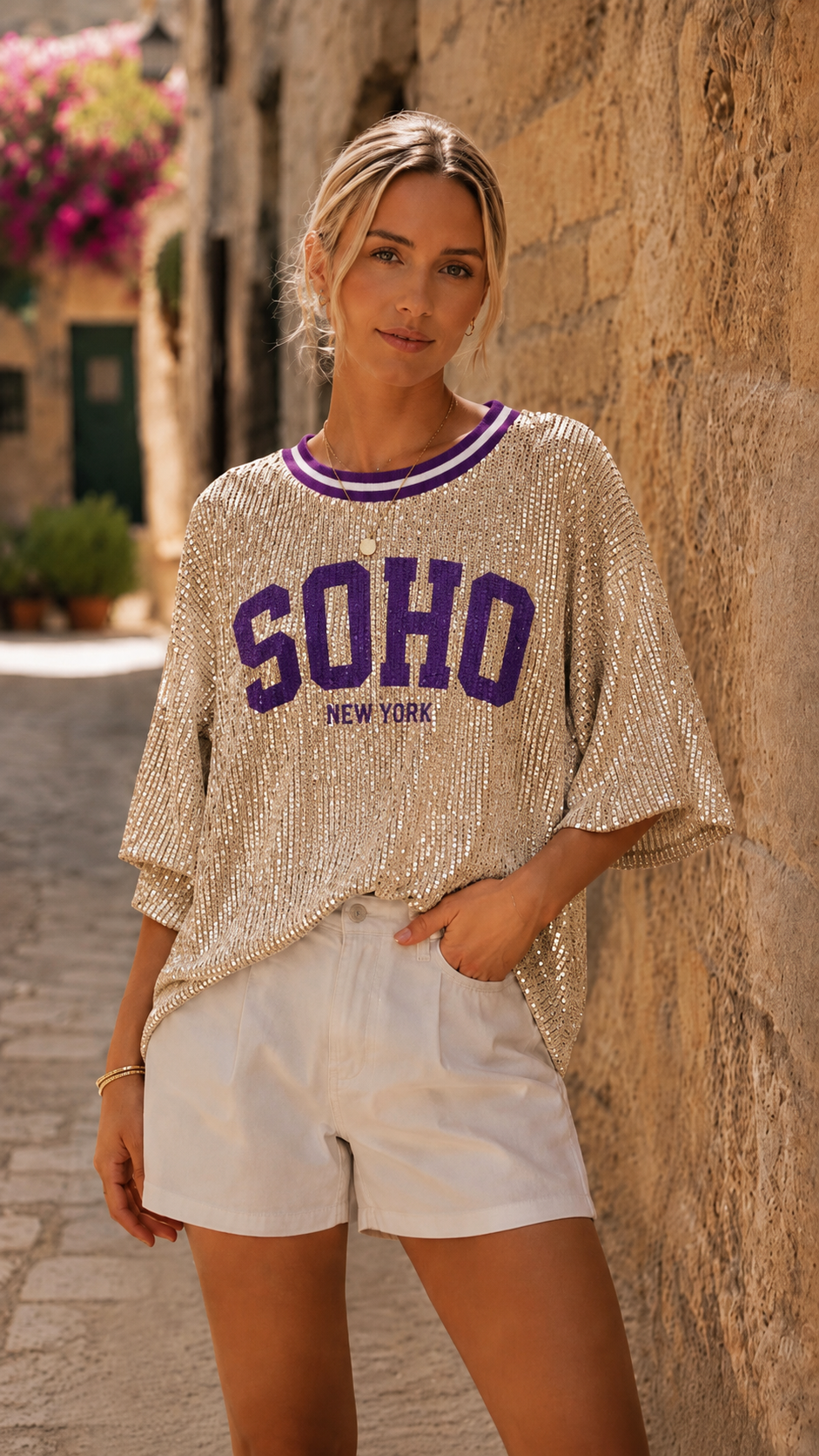 SOHO SØLV & LILLA Paliet Top