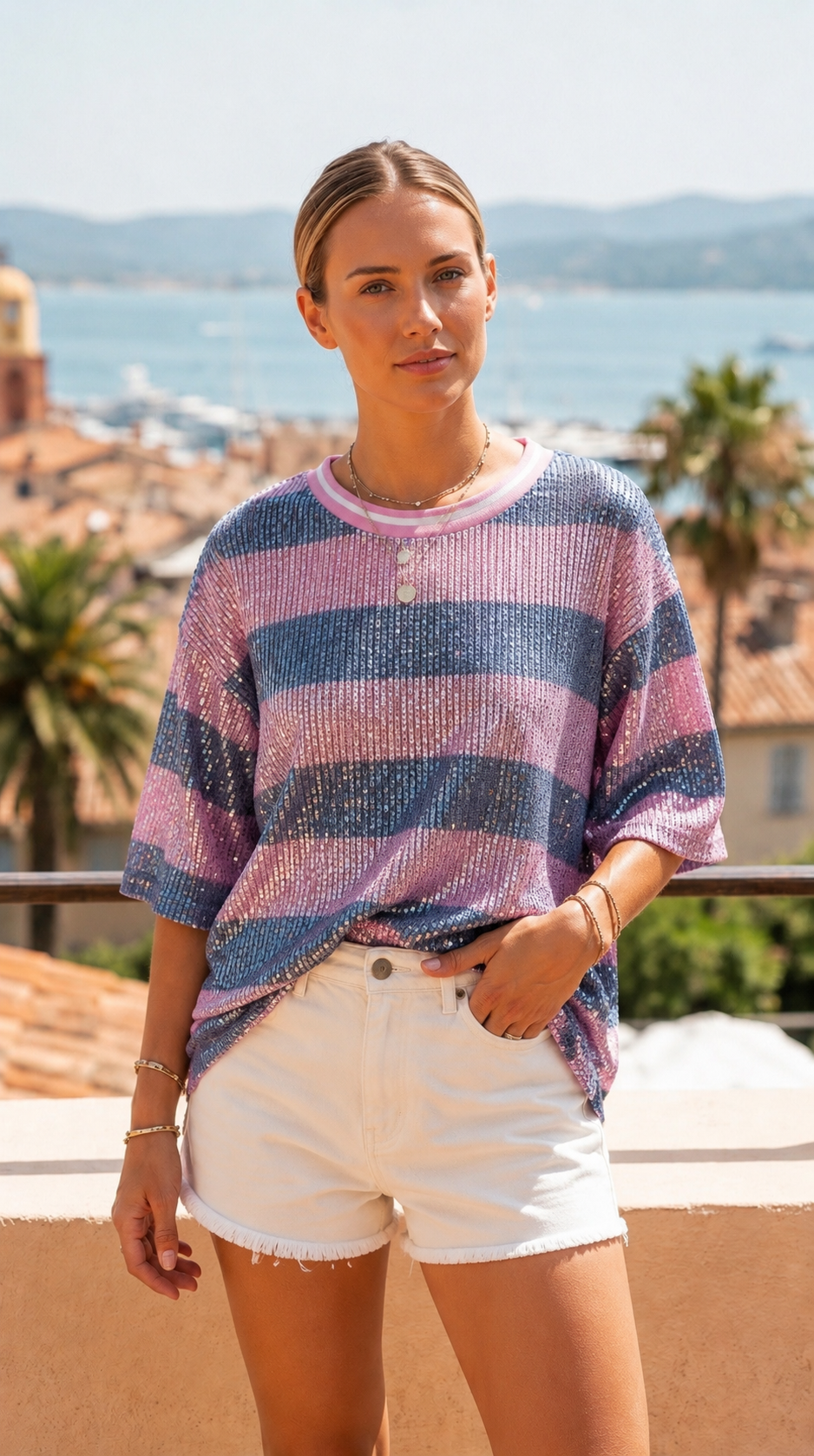 STRIPET BLÅ & PINK Paliet Top