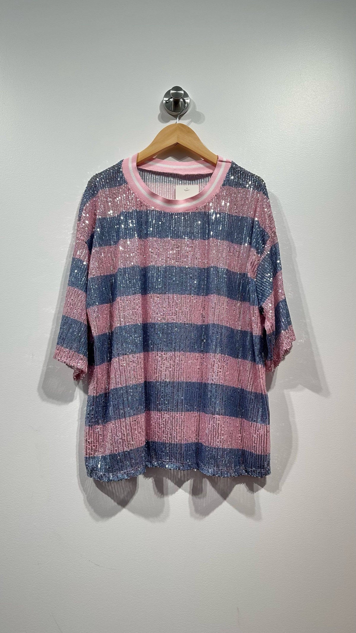STRIPET BLÅ & PINK Paliet Top til fest