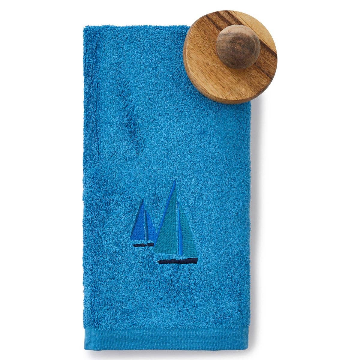 Sejlskib blåt håndklæde 50x100