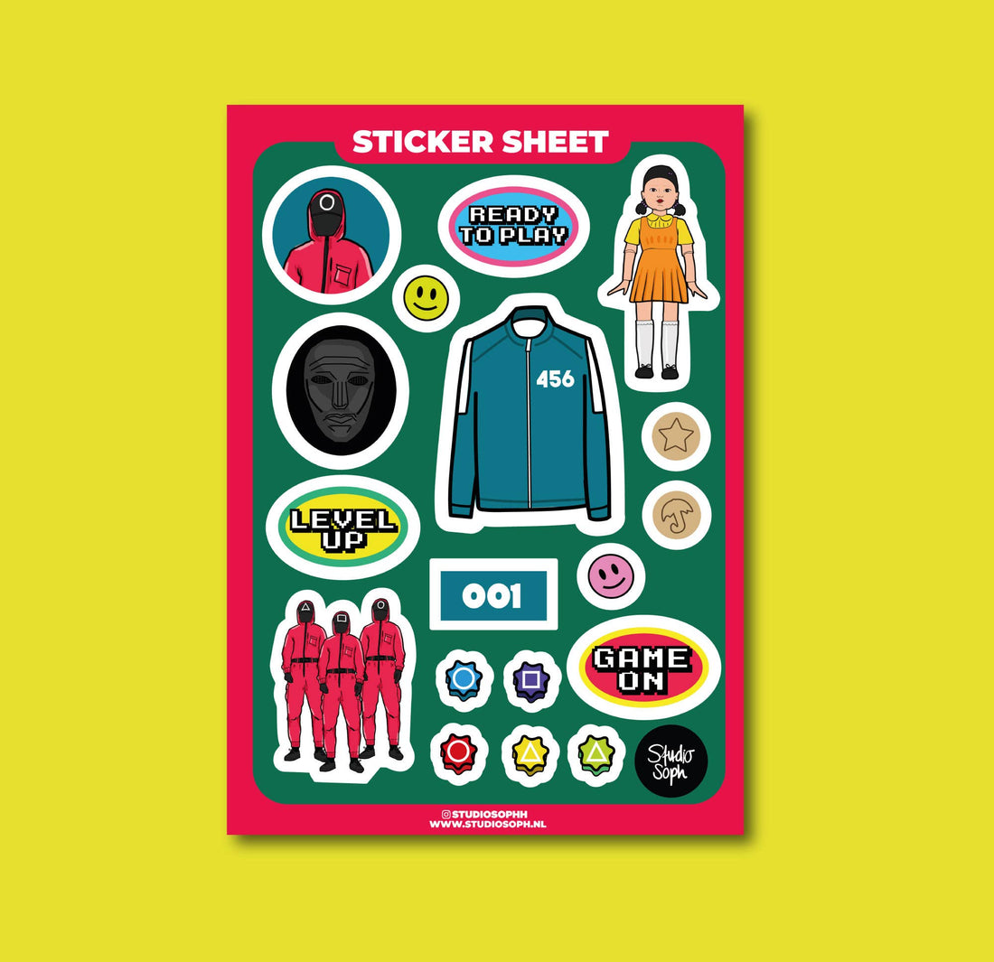 Squid Game klistermærkeark A5 til serie fans