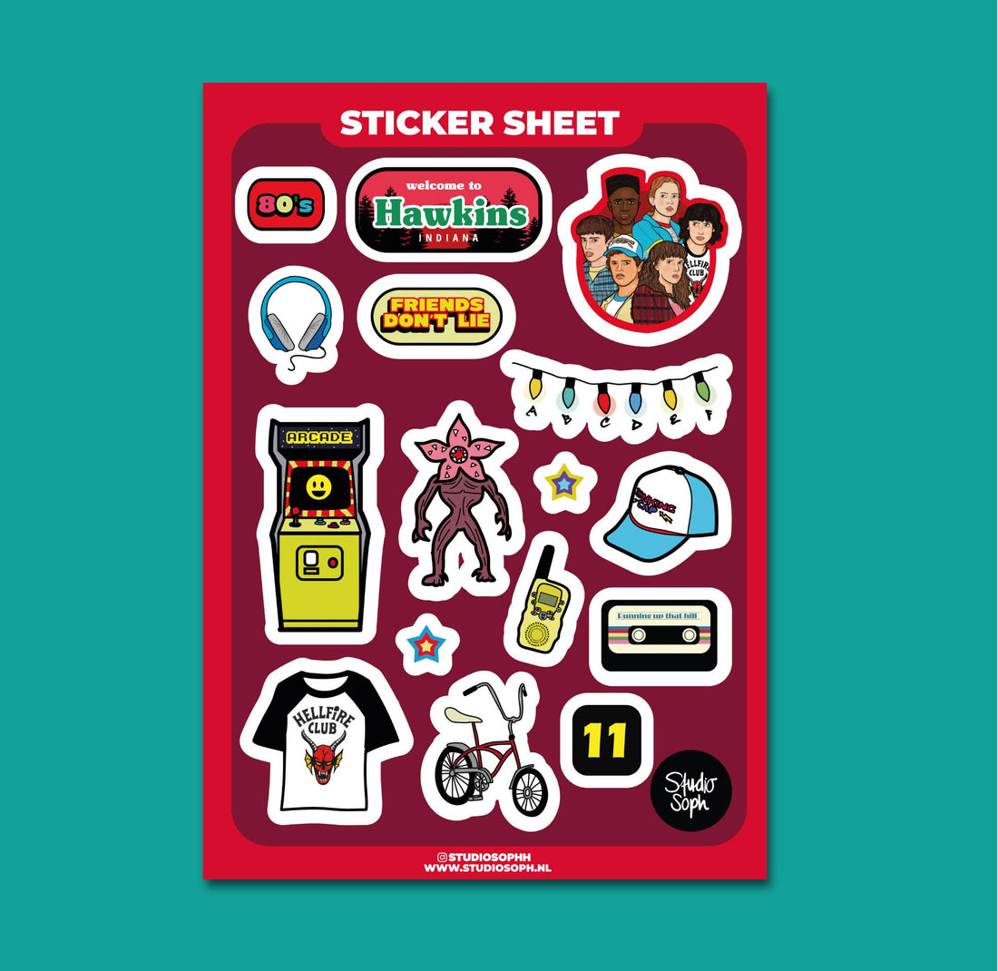 Stranger Things klistermærkeark A5