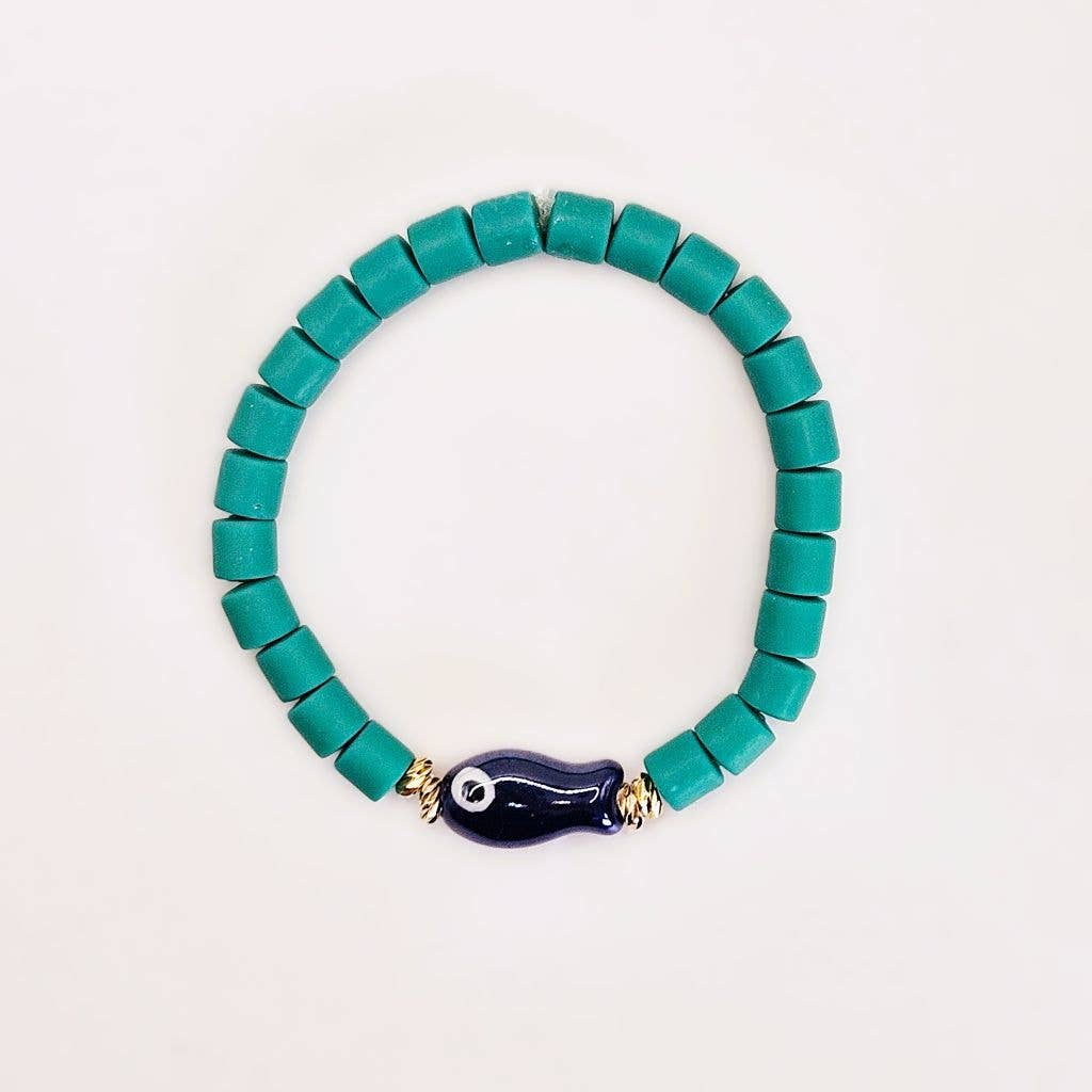 TURQUOISE BEADED FISH Charm Armbånd