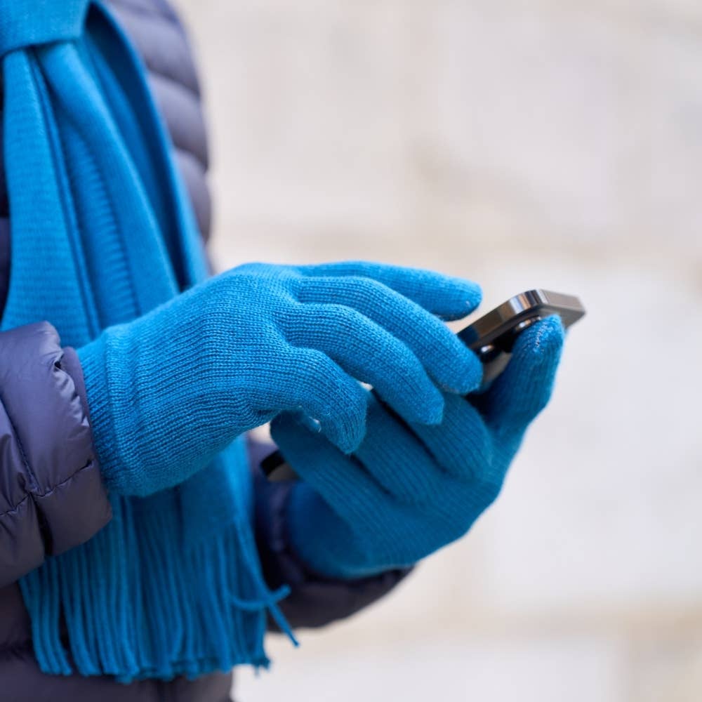 Blå uldhandsker L XL med touchscreen