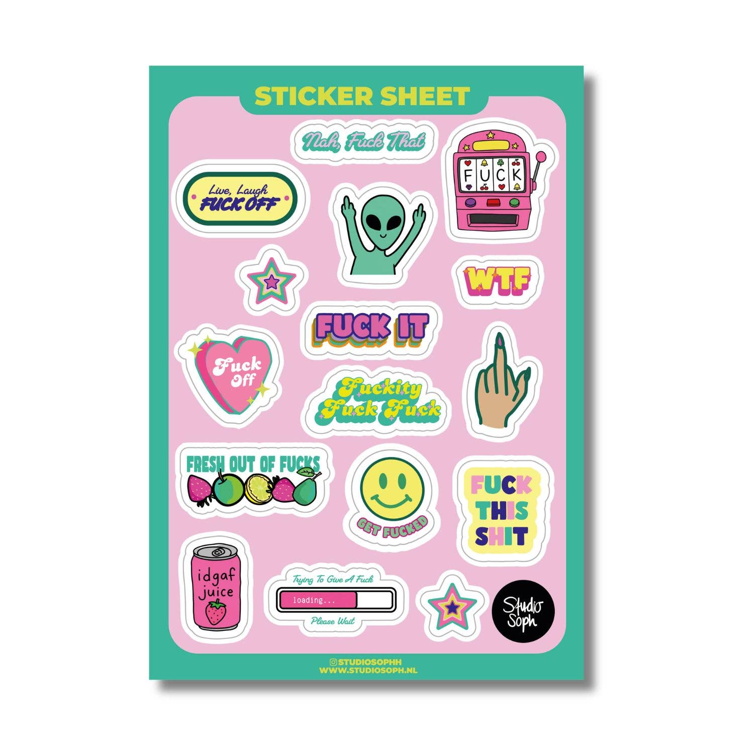 WTF, SO MANY F*CKS A5 Klistermærkeark sjove stickers til mobil
