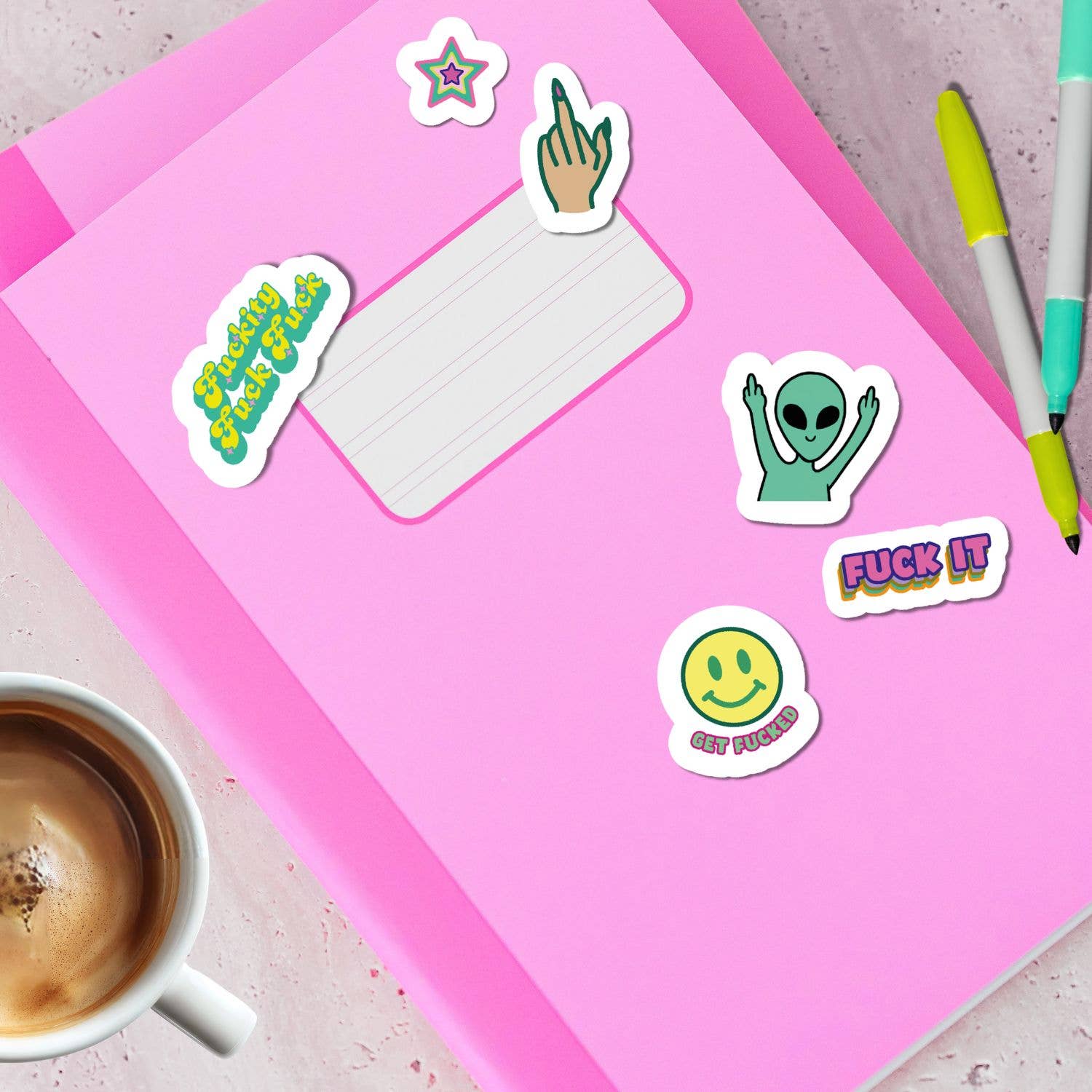 WTF, SO MANY F*CKS A5 Klistermærkeark sjove stickers til notesbog