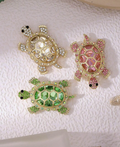 GYLDEN SKILDPADDE Broche, skildpaddebrocher i grøn, pink og gyldne nuancer