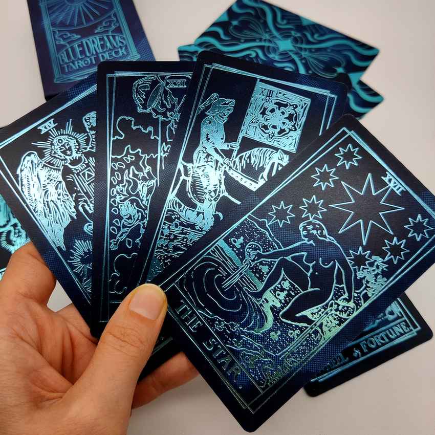 blå luksus mystical holografiske tarotkort rider waite