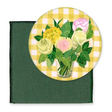 blomsterbuket lommespejl til gave med grønt etui