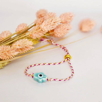 BLÅ HAMSAHÅND Charm Armbånd