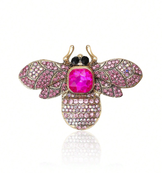 PINK FLUE Broche, pink flue med stor pink sten